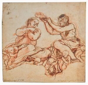 dessin de Correggio, dit Corrège – Étude pour le couronnement de la Vierge Fondation Custodia – carton de présentation de l’exposition d'octobre 2024 à janvier 2025