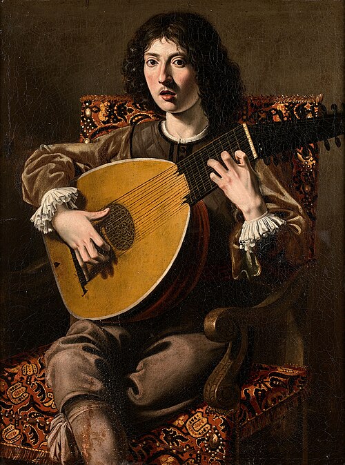 tableau de Nicolas Tournier "Le joueur de luth"