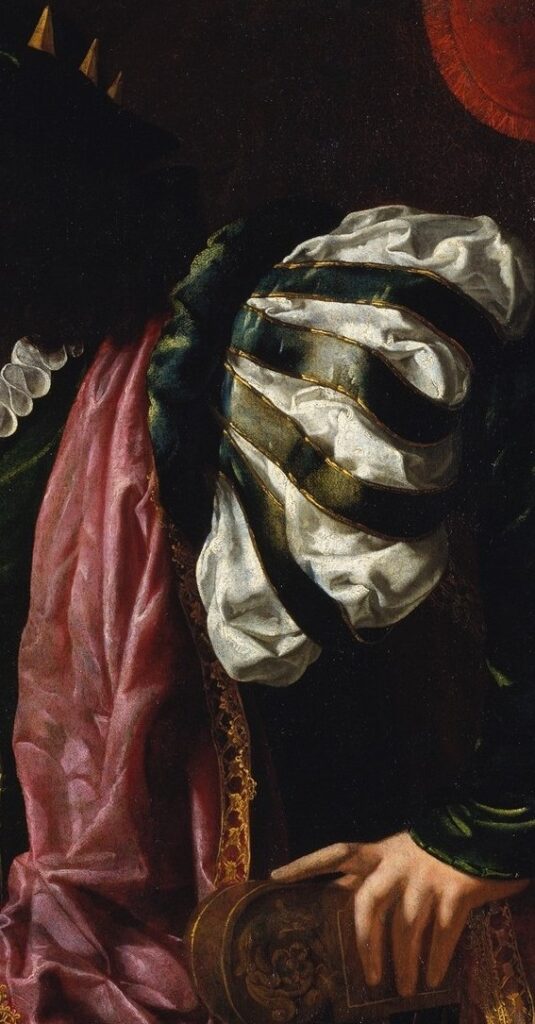 tableau d'Artemisia Gentileschi "Esther et Assuréus" - détail drapé Assuréus