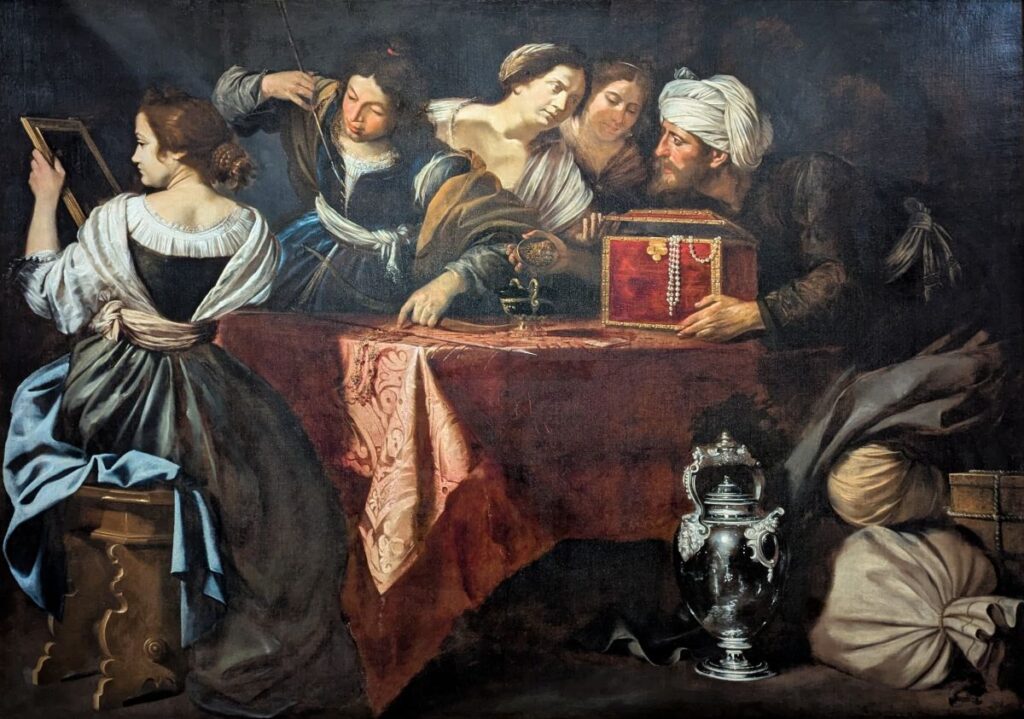 tableau d'Artemisia Gentileschi "Ulysse reconnaissant Achille parmi les filles de Lycomède"