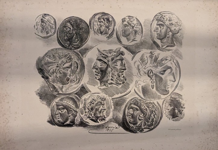 Eugène Delacroix - Feuille de douze médailles antiques - 1825
