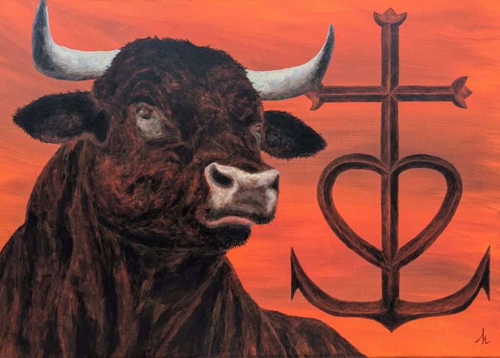 tableau Taureau de Camargue par Sandrine Delenne Art-sd. Tous droits réservés.