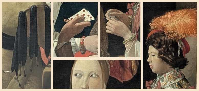 Georges de La Tour, Le Tricheur à l'as de carreau (détails)