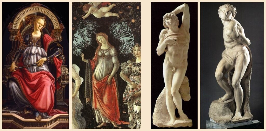 Botticelli - La force, Le Printemps (détail) / Michel ange - les Esclaves