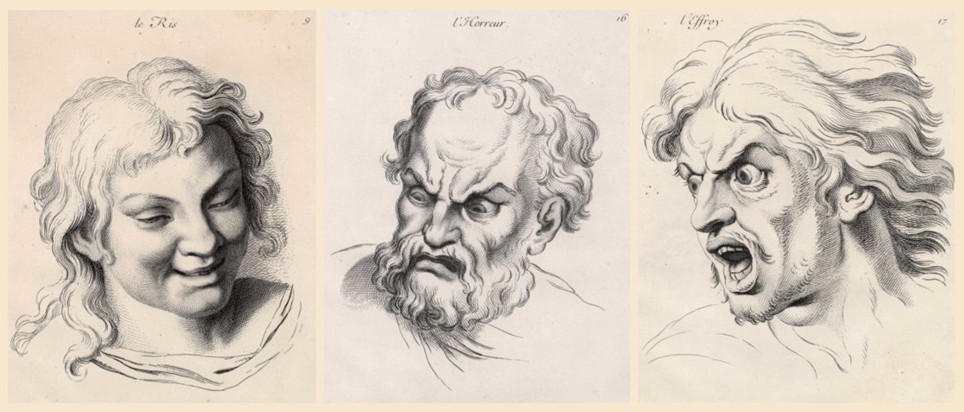 Théorie de Charles le Brun - Les expressions des passions de l'âme - trois exemples