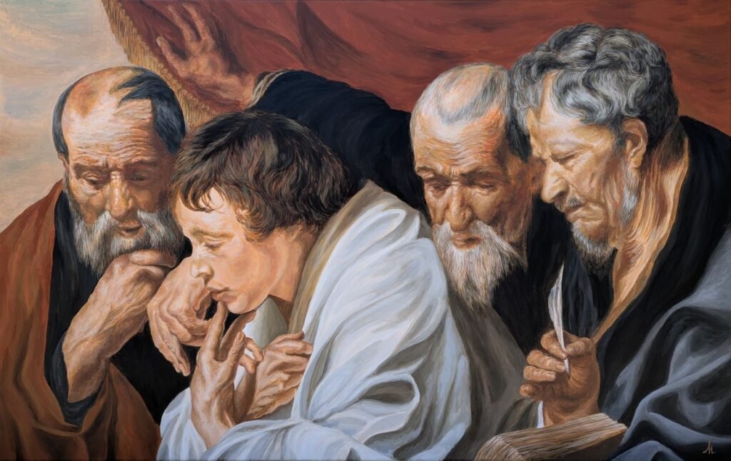 tableau Quatre sages par Sandrine Delenne Art-sd. Tous droits réservés.