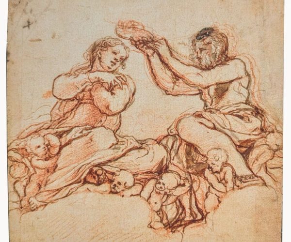 dessin de Correggio, dit Corrège – Étude pour le couronnement de la Vierge Fondation Custodia – carton de présentation de l’exposition d'octobre 2024 à janvier 2025