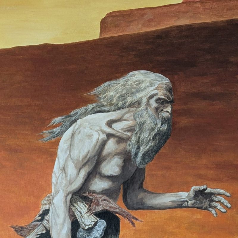 tableau Caïn vagabond par Sandrine Delenne Art-sd. Détail Caïn, centre du tableau