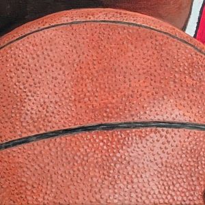 tableau Michael Jordan par Sandrine Delenne Art-sd. Détail ballon, mains