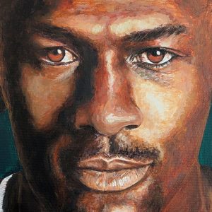 tableau Michael Jordan par Sandrine Delenne Art-sd. Détail visage
