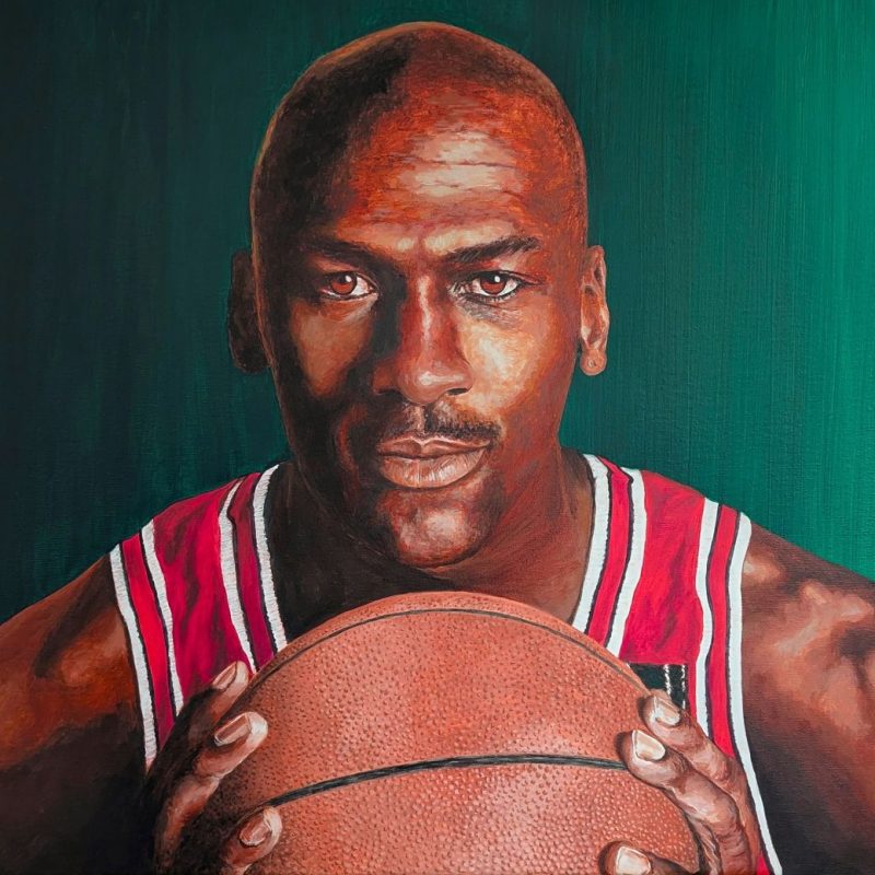 tableau Michael Jordan par Sandrine Delenne Art-sd. Détail partie centrale du tableau