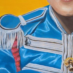 tableau Paul McCartney par Sandrine Delenne Art-sd. Détail costume bleu, épaulette, décorations