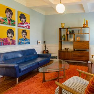 tableau Ringo Starr par Sandrine Delenne Art-sd. Mock-up (maquette) de décoration intérieure, avec les 4 Beatles