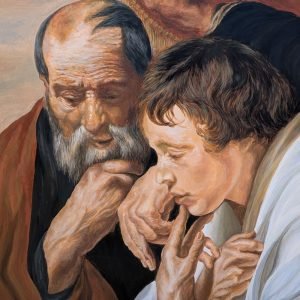 tableau Quatre sages par Sandrine Delenne Art-sd. Détail des deux visages de gauche