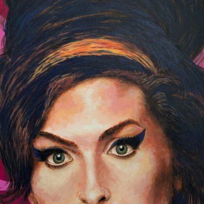 tableau Amy Winehouse par Sandrine Delenne Art-sd. Détail haut du visage