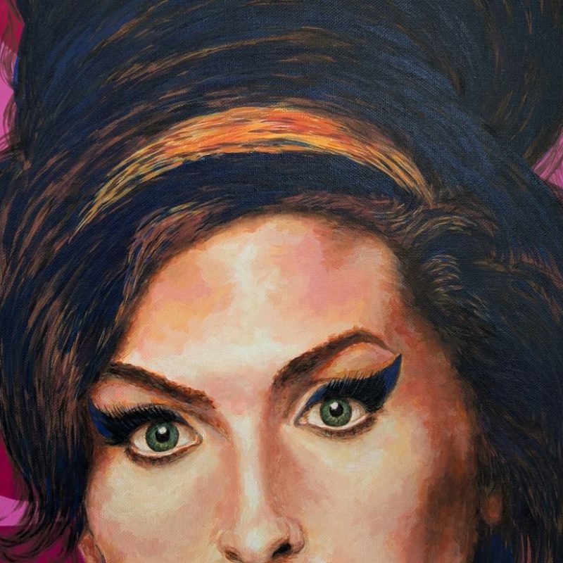 tableau Amy Winehouse par Sandrine Delenne Art-sd. Détail haut du visage