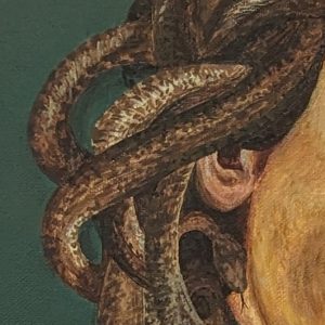 tableau Art-sd Sandrine Delenne - variation Medusa - détail oreille et chevelure en serpents