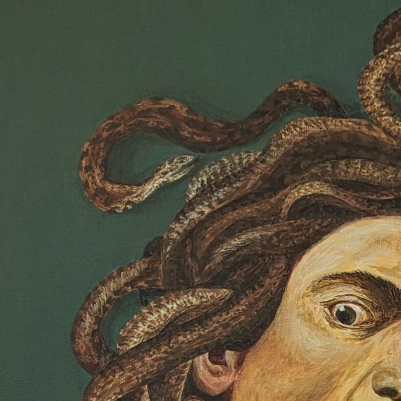 tableau Art-sd Sandrine Delenne - variation Medusa - détail chevelure en serpents, partie haute droite du visage