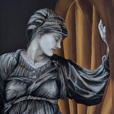 tableau La Roue de la Fortune par Sandrine Delenne Art-sd. Détail déesse Fortune tournant la roue