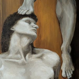 tableau La Roue de la Fortune par Sandrine Delenne Art-sd. Détail visage homme du bas sur la roue